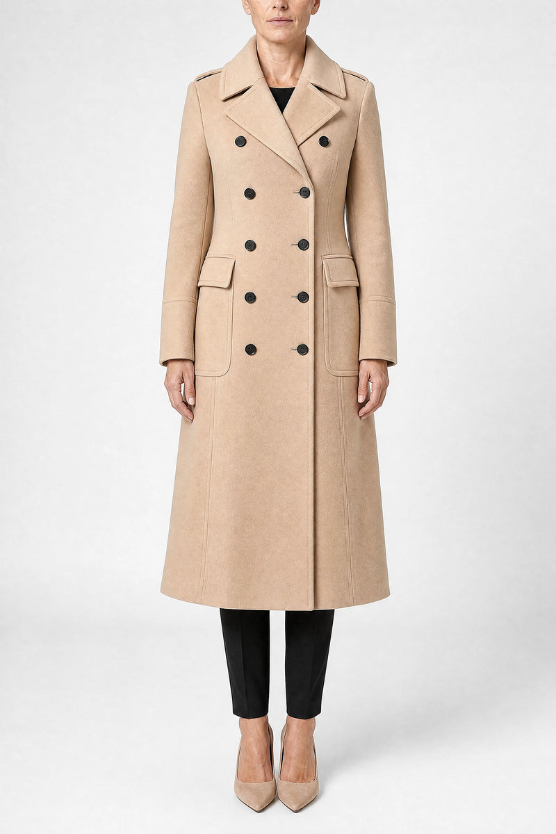 Sofaine Miranda women's wool-feel coat in Khaki, front view