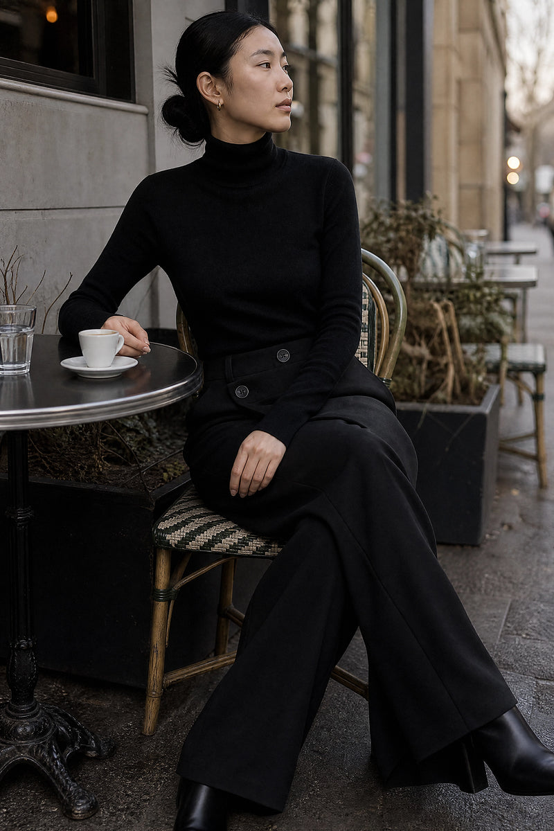 SOFAINE-V7-LIFE-Naomi | Layered Wide-Leg Pants in Black, café scene