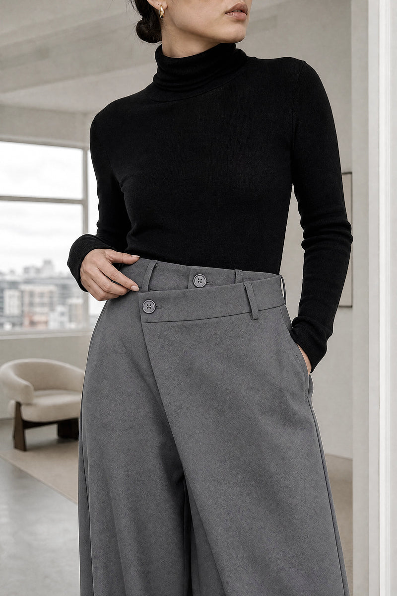 Naomi | Layered Wide-Leg Pants in Grey, fabric close-up
