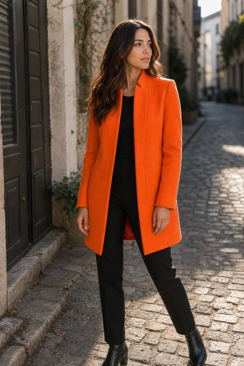 SOFAINE-V7-LIFE-Cordelia | Wool-Feel Overcoat in Orange, street-style view