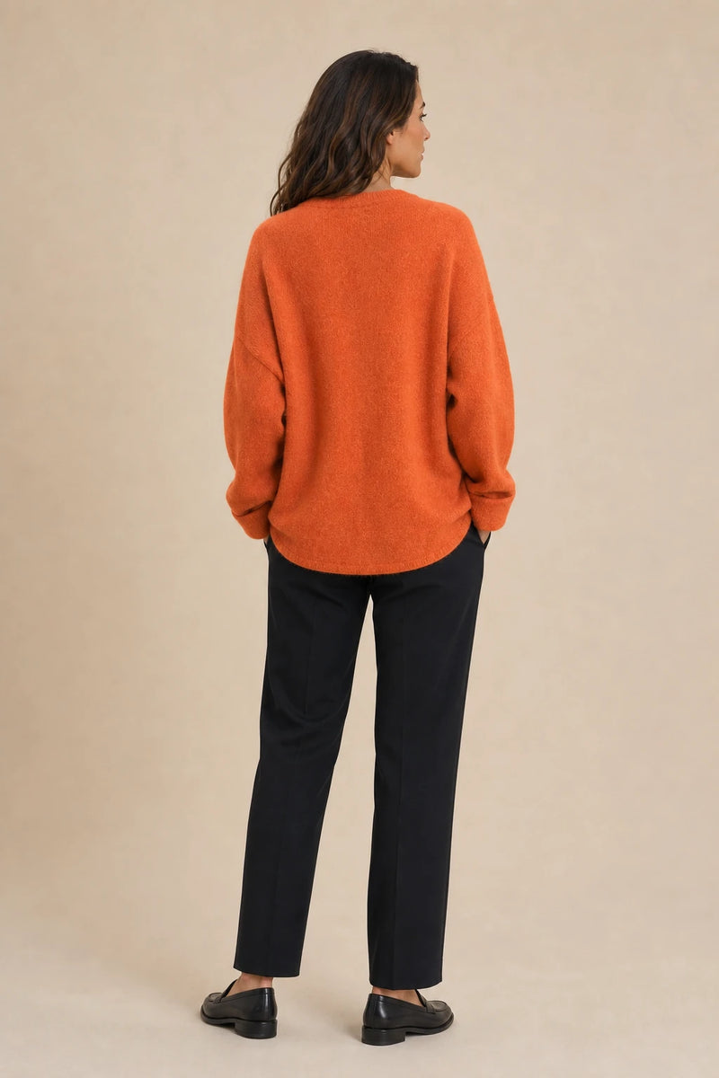 Ramona | Button-Front Cardigan in Orange red, studio back view
