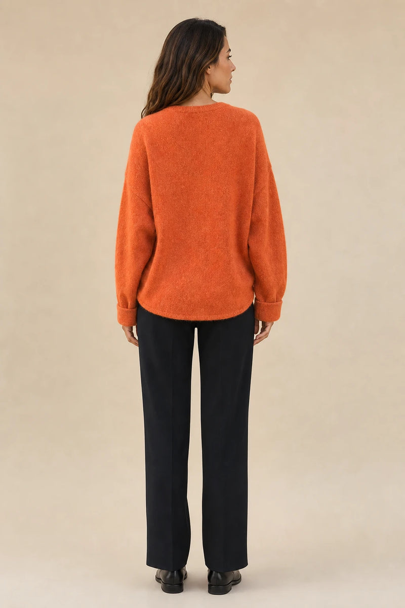 Ramona | Button-Front Cardigan in Orange, studio back view
