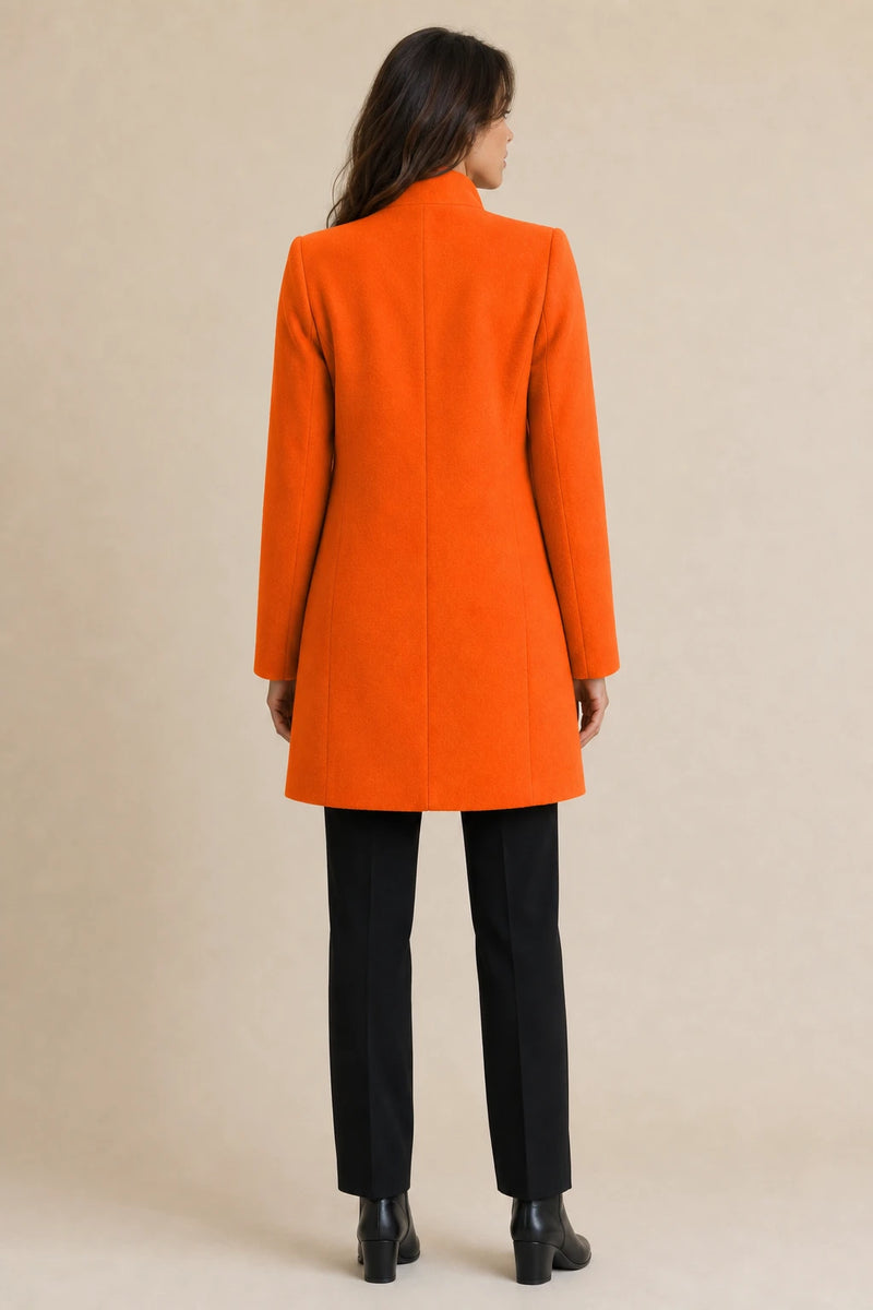 Cordelia | Wool-Feel Overcoat in Orange, studio back view