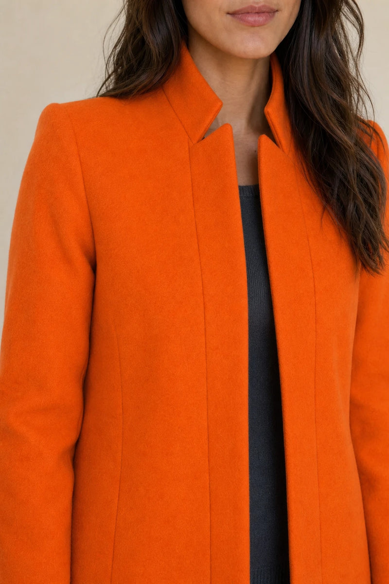 Cordelia | Wool-Feel Overcoat in Orange, fabric close-up