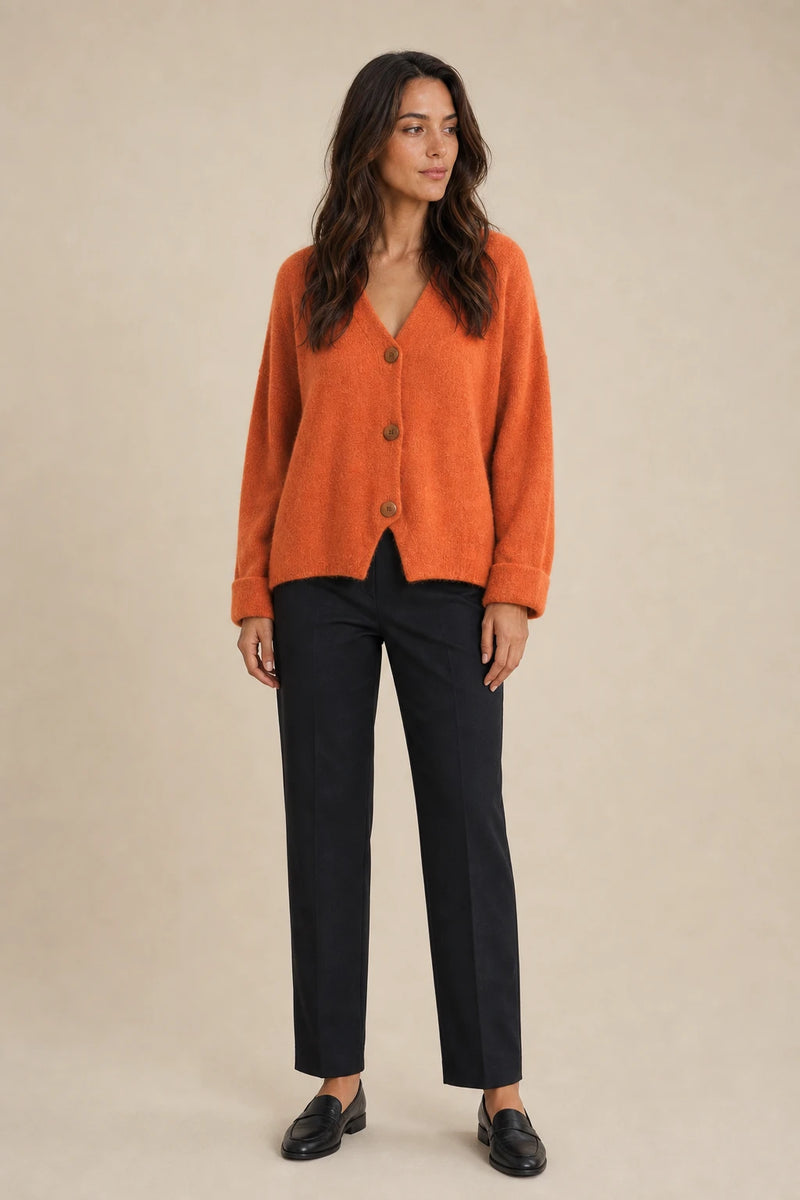 Ramona | Button-Front Cardigan in Orange, studio front view
