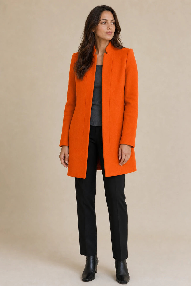 Cordelia | Wool-Feel Overcoat in Orange, studio front view
