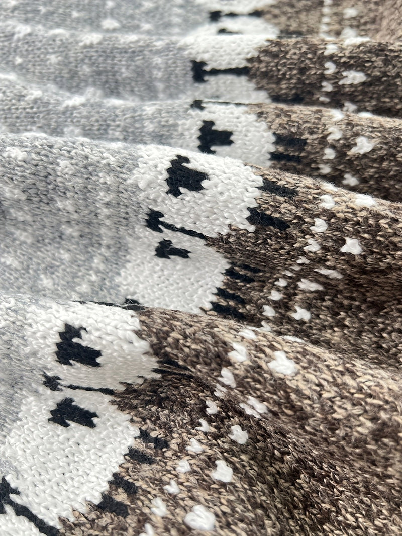 Sheep Fair Isle Sweater for Women with Nordic Yoke and Crew Neck, sheep motif close-up