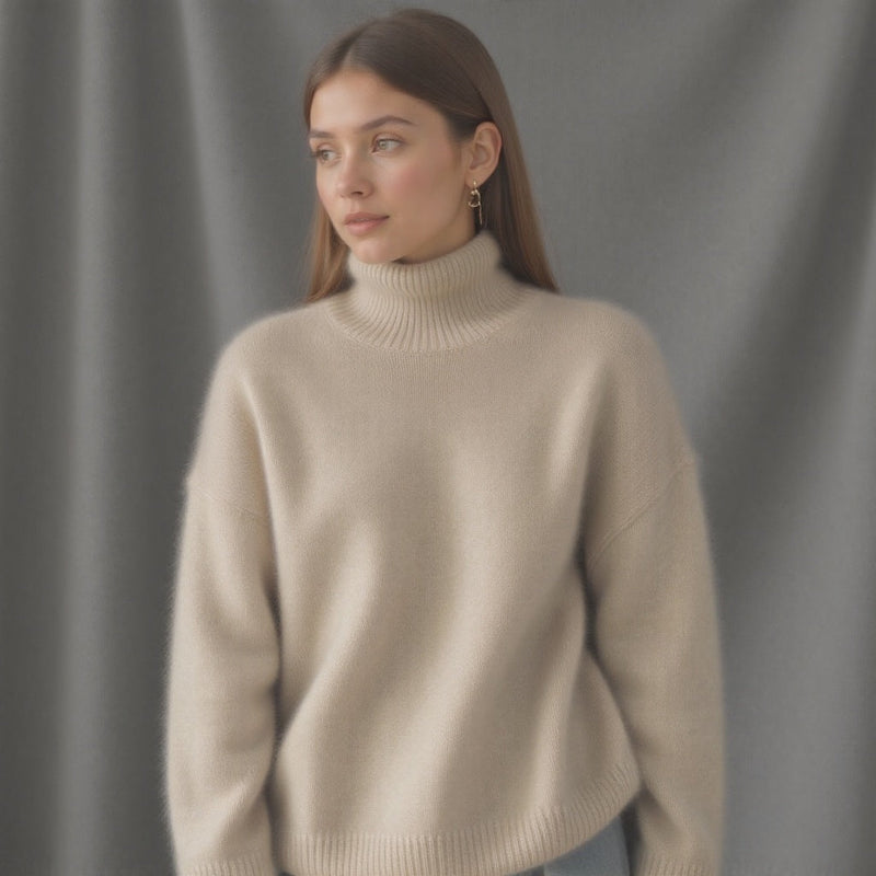 Ester | Rullekrave striktrøje i Beige, forfra