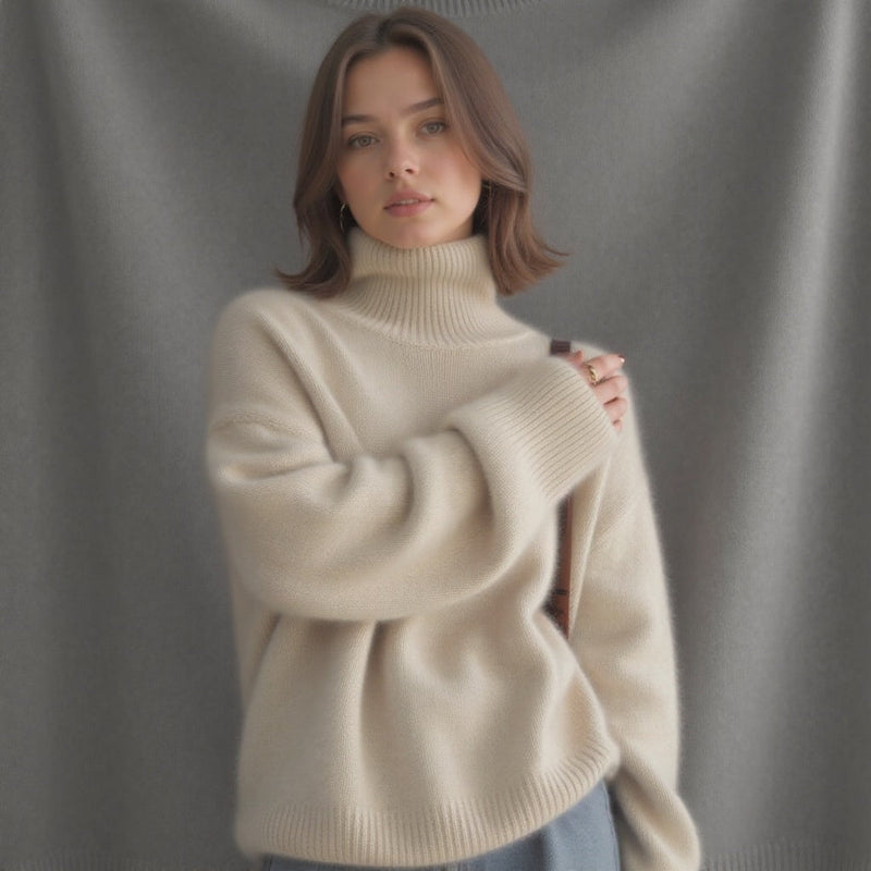 Ester | Rullekrave striktrøje i Beige, forfra