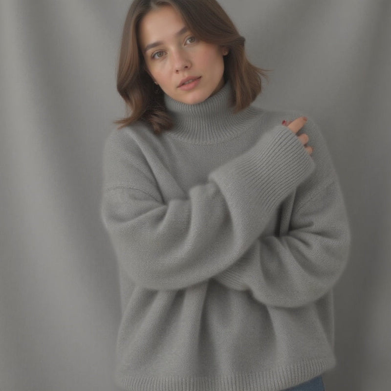 Ester | Rullekrave striktrøje i Beige, forfra