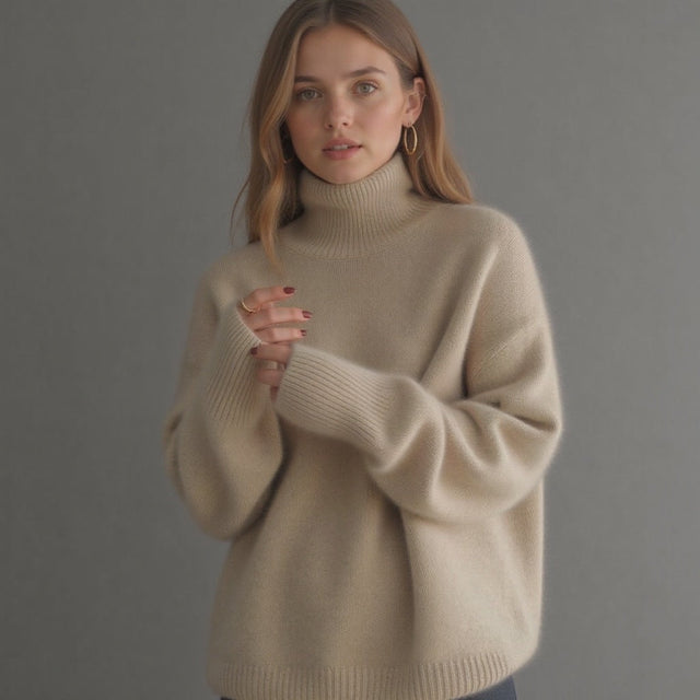 Ester | Rullekrave striktrøje i Beige, forfra