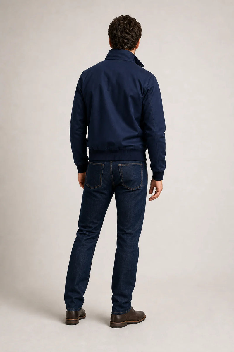 Sofaine Theodore Harrington bomber jacket in Dark Blue, worn back