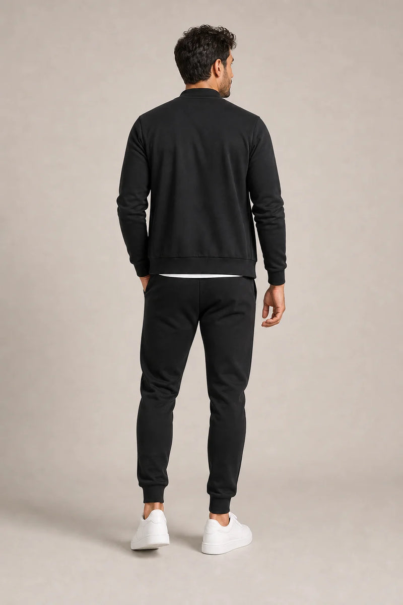 Sofaine Samuel men's two-piece full-zip tracksuit set in Black, worn back