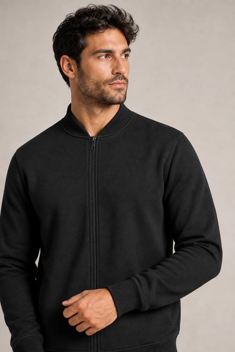 Sofaine Samuel men's two-piece full-zip tracksuit set in Black, zip and cuff detail