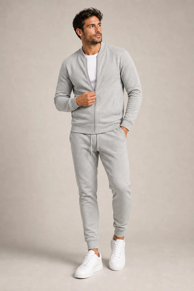 Sofaine Samuel men's two-piece full-zip tracksuit set in Grey, worn front