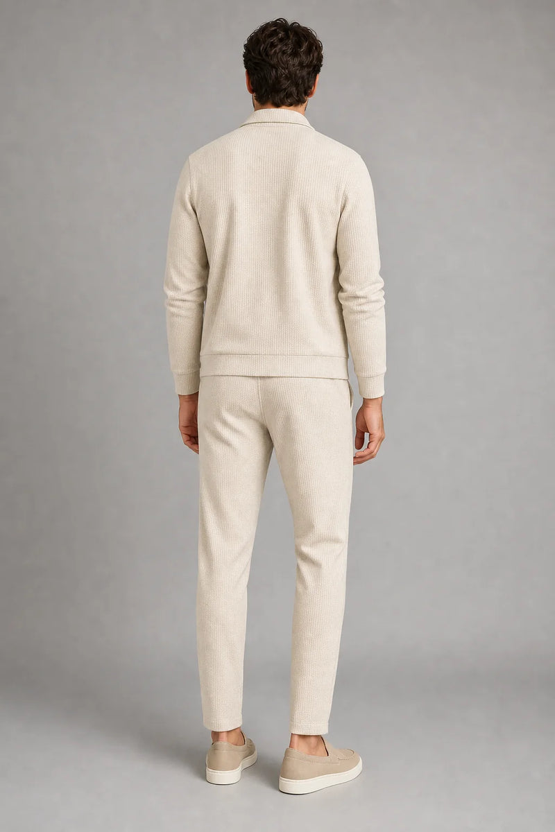 Sofaine Joseph men's two-piece zip-front knit set in Light Brown, worn back