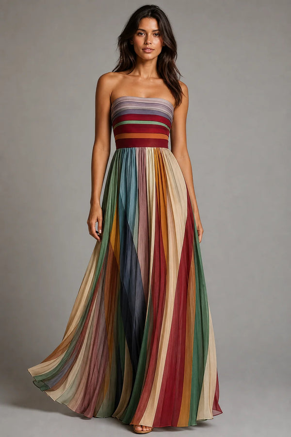 Sofaine Paisley women's strapless pleated maxi dress in Multicolor, worn front hero