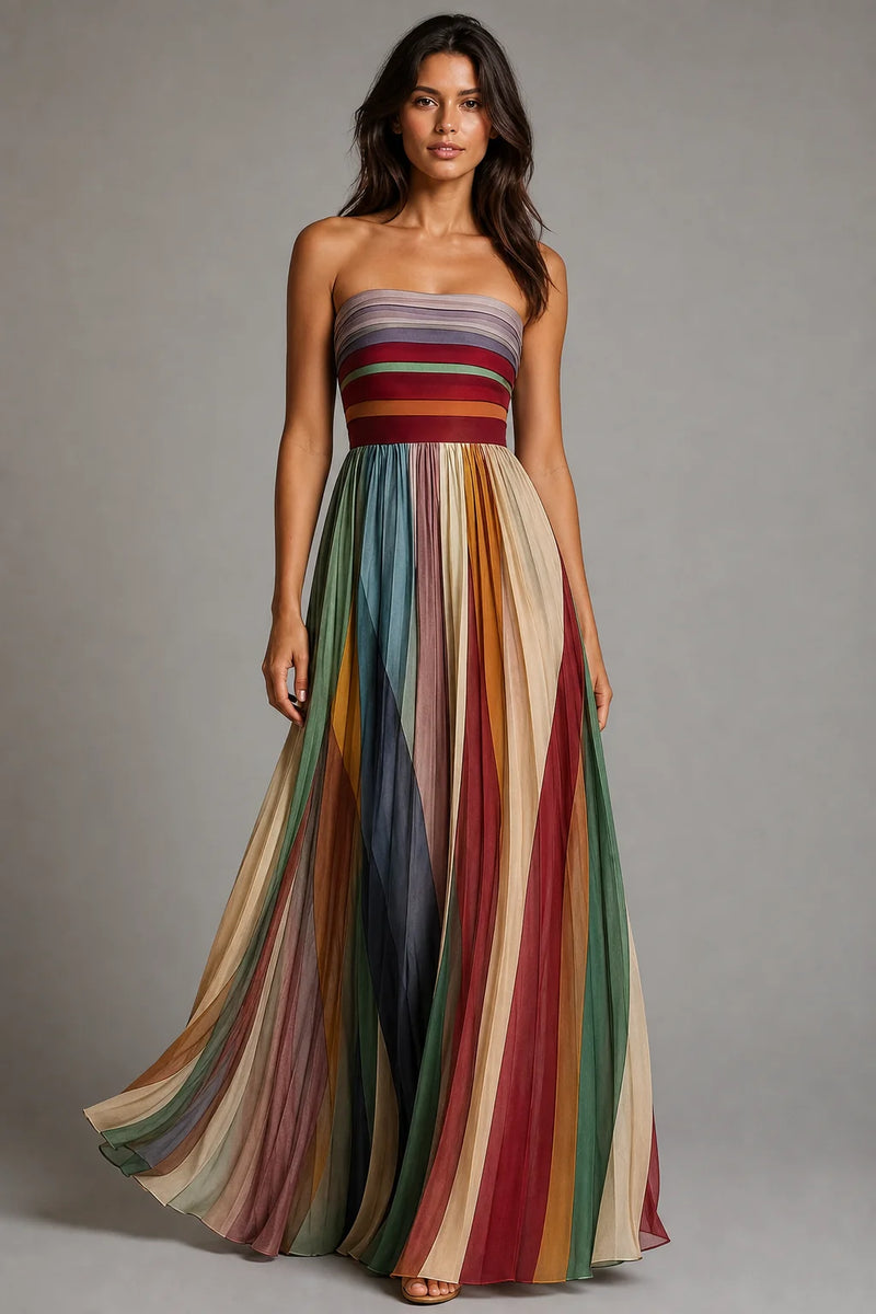 Sofaine Paisley women's strapless pleated maxi dress in Multicolor, worn front hero