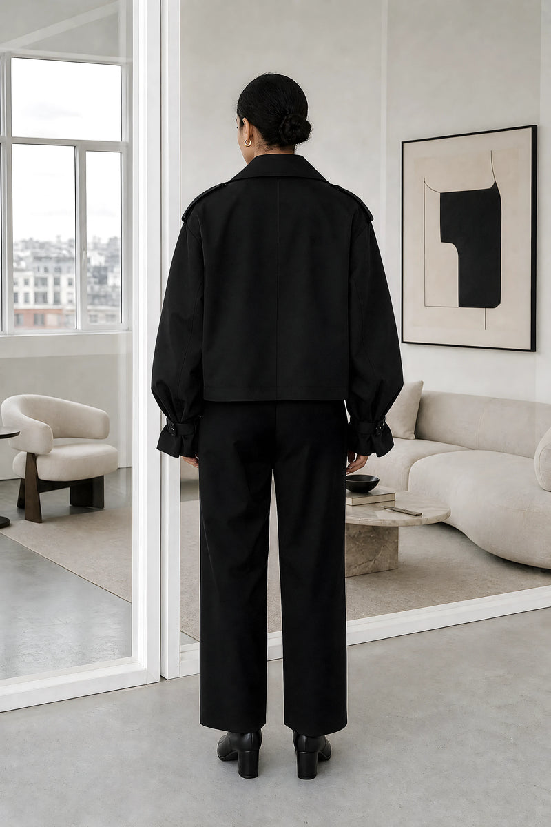 Paloma | Oversized Trench Coat in Black, studio back view