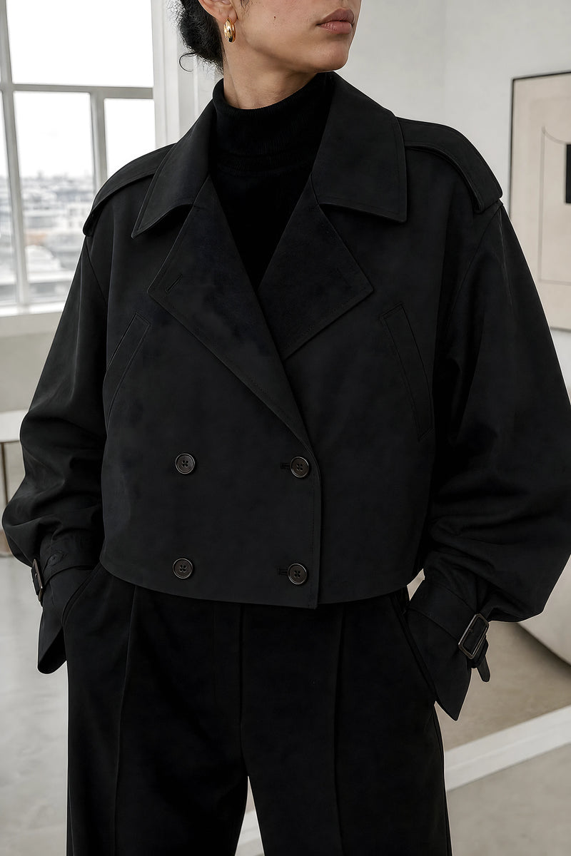 Paloma | Oversized Trench Coat in Black, fabric close-up