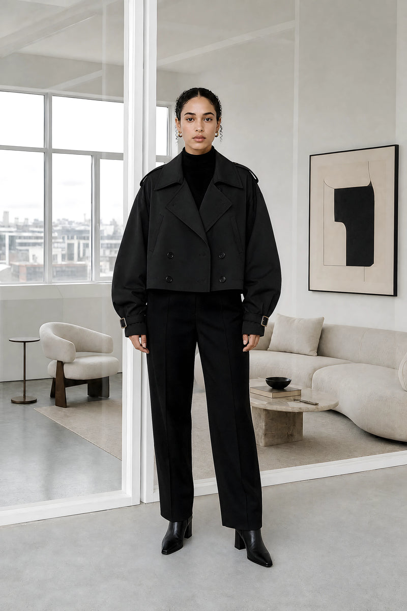 Paloma | Oversized Trench Coat in Black, studio front view