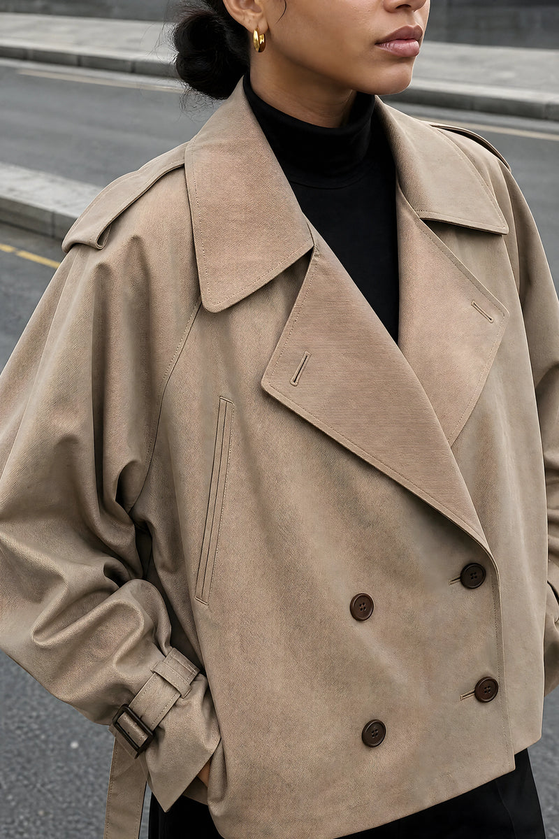 SOFAINE-V7-LIFE-Paloma | Oversized Trench Coat in Camel, detail close-up