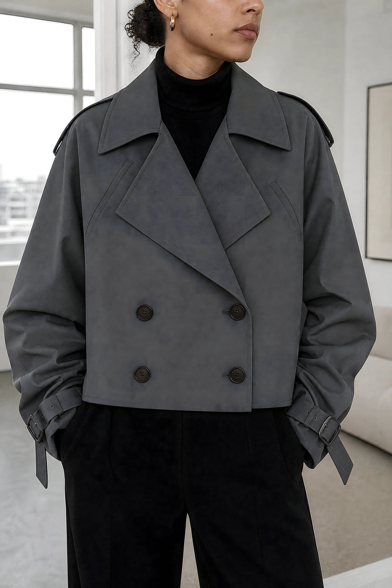 Paloma | Oversized Trench Coat in Dark Grey, fabric close-up