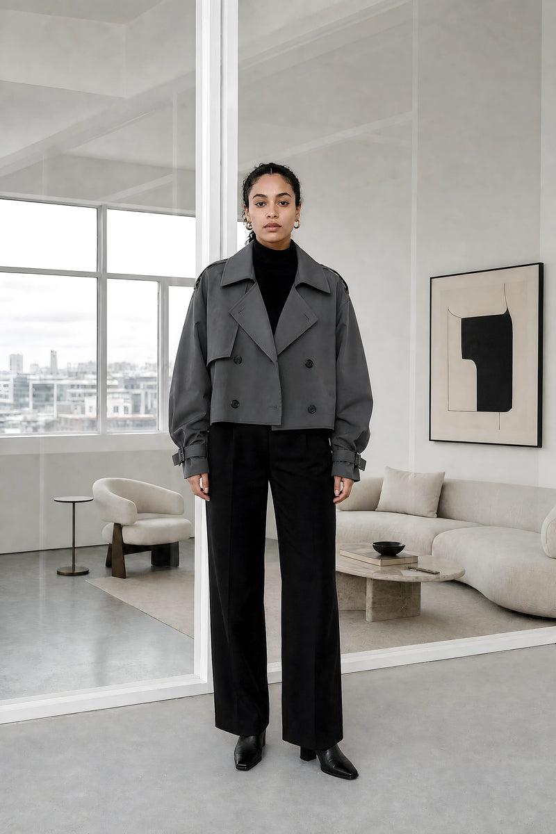 Paloma | Oversized Trench Coat in Dark Grey, studio front view