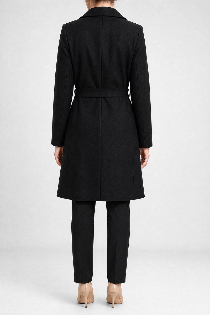Sofaine Paulina women's overcoat in Black, back view studio shot