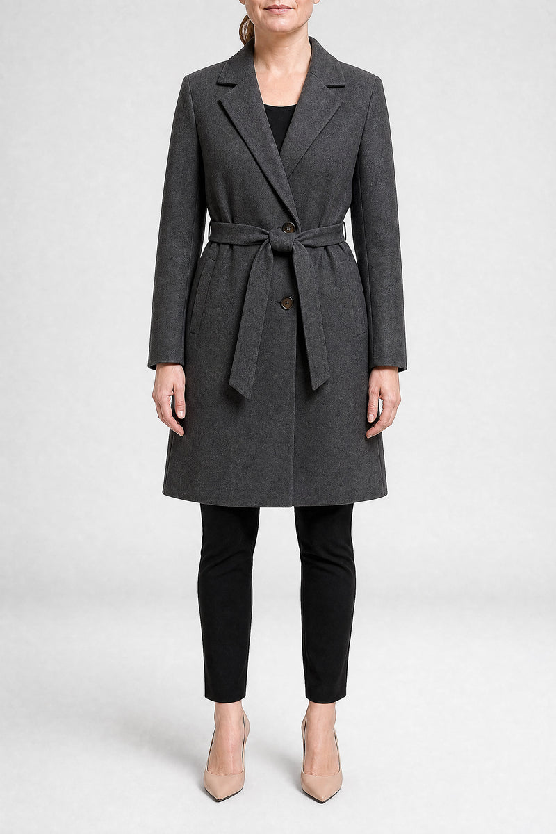 Sofaine Paulina women's overcoat in Dark Gray, front view studio shot