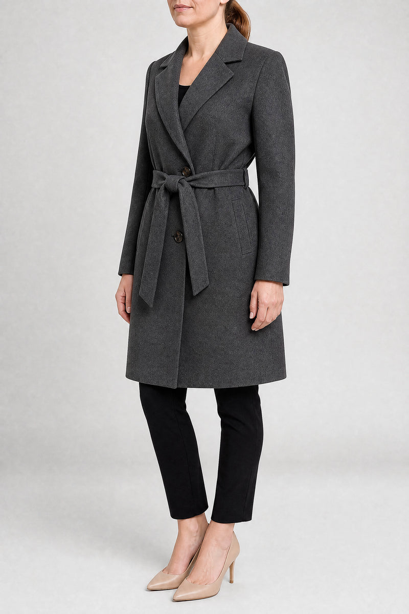Sofaine Paulina women's overcoat in Dark Gray, side view studio shot