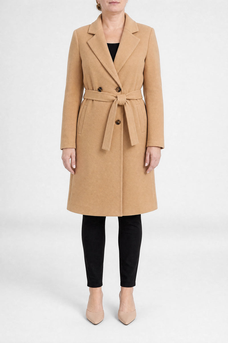 Sofaine Paulina women's overcoat in Khaki, front view studio shot