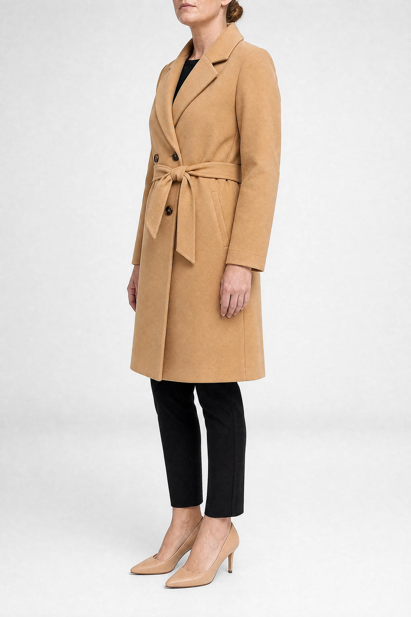 Sofaine Paulina women's overcoat in Khaki, side view studio shot