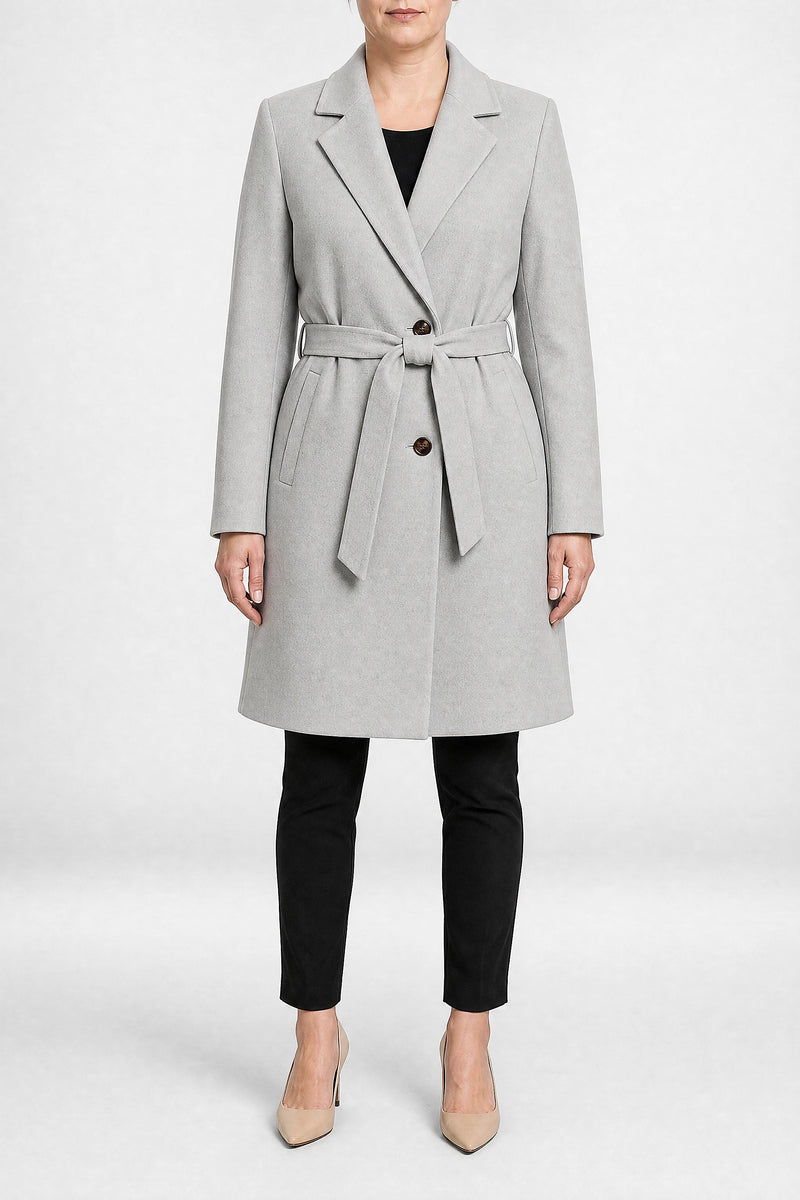 Sofaine Paulina women's overcoat in Light Gray, front view studio shot