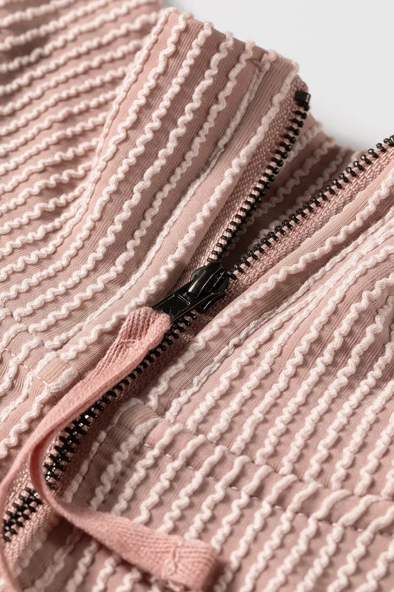 Oversized Quarter Zip Pullover for Women with Textured Rib and Side Slits, zip detail
