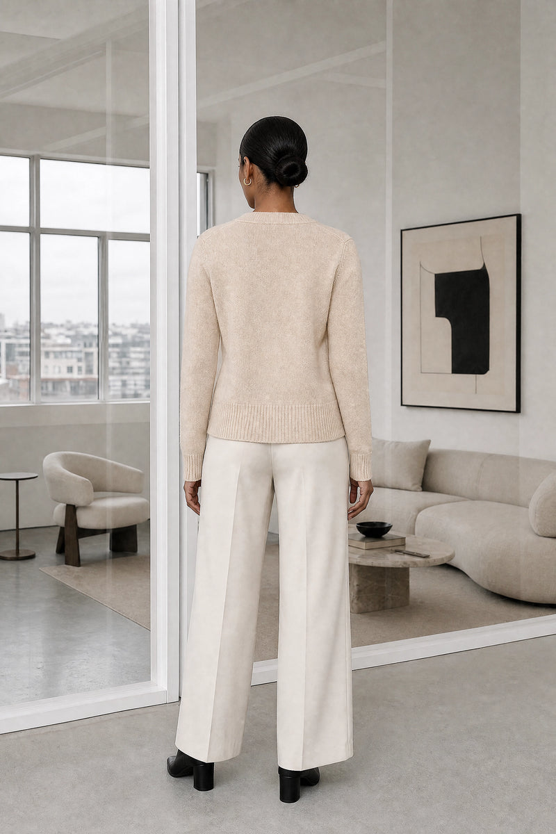Perla | V-Neck Button Cardigan in Apricot, studio back view