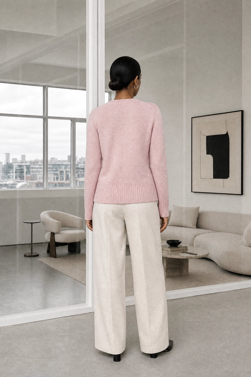 Perla | V-Neck Button Cardigan in Pink, studio back view