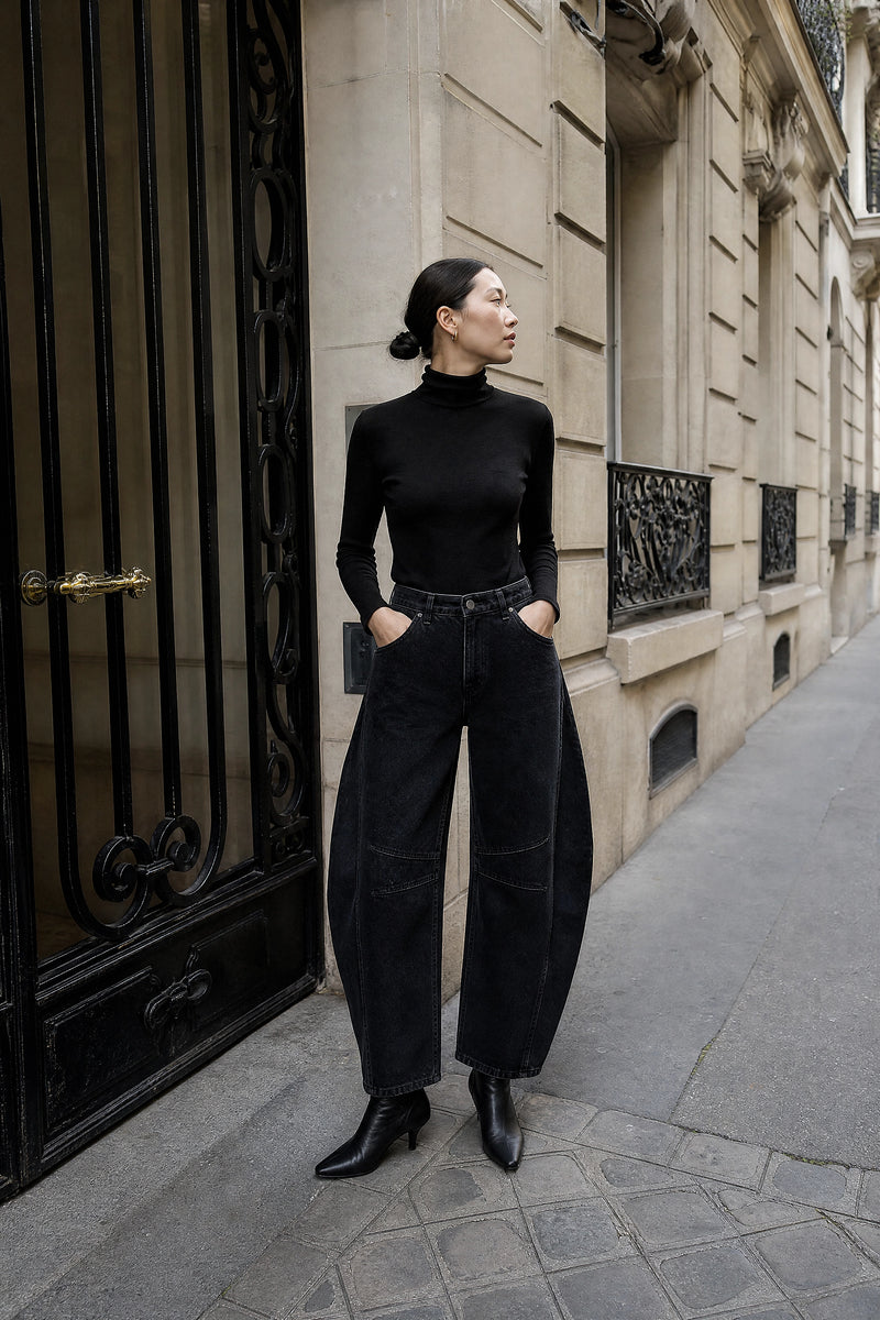 SOFAINE-V7-LIFE-Persephone | Wide-Leg Trousers in Black, street-style view