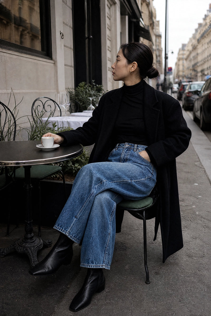 SOFAINE-V7-LIFE-Persephone | Wide-Leg Trousers in Blue, café scene