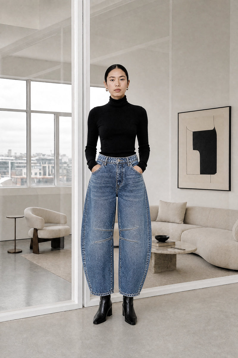 Persephone | Wide-Leg Trousers in Blue, studio front view