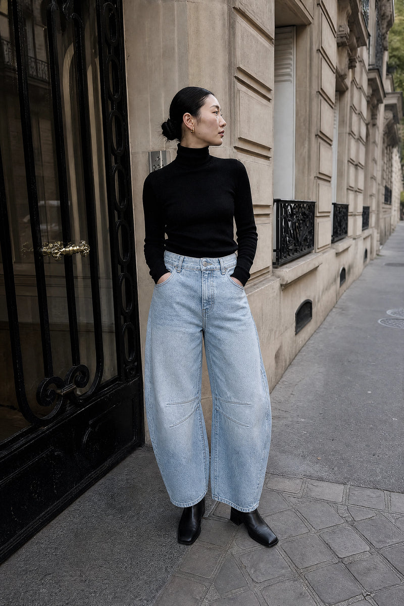 SOFAINE-V7-LIFE-Persephone | Wide-Leg Trousers in Light Blue, street-style view