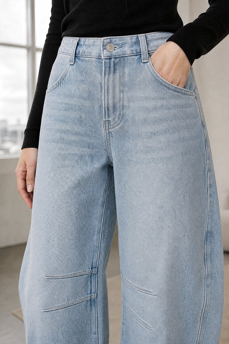 Persephone | Wide-Leg Trousers in Light Blue, fabric close-up