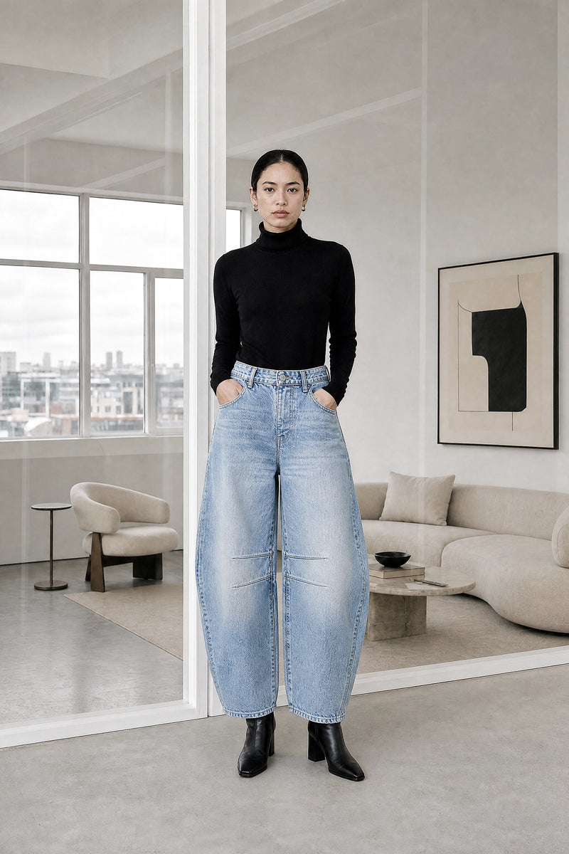 Persephone | Wide-Leg Trousers in Light Blue, studio front view