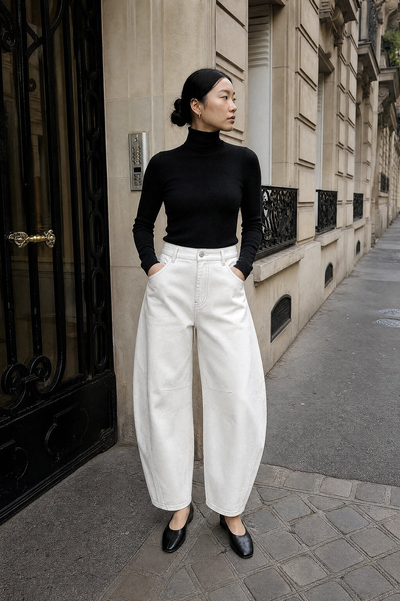 SOFAINE-V7-LIFE-Persephone | Wide-Leg Trousers in White, street-style view