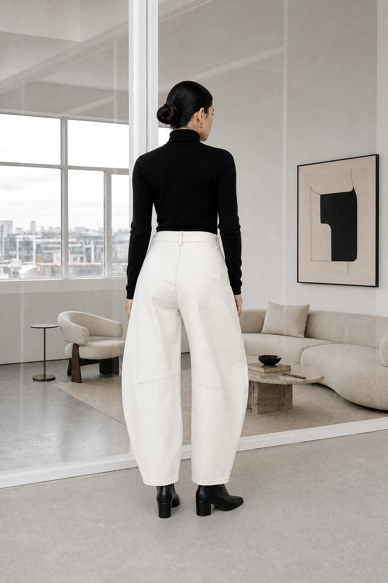 Persephone | Wide-Leg Trousers in White, studio back view