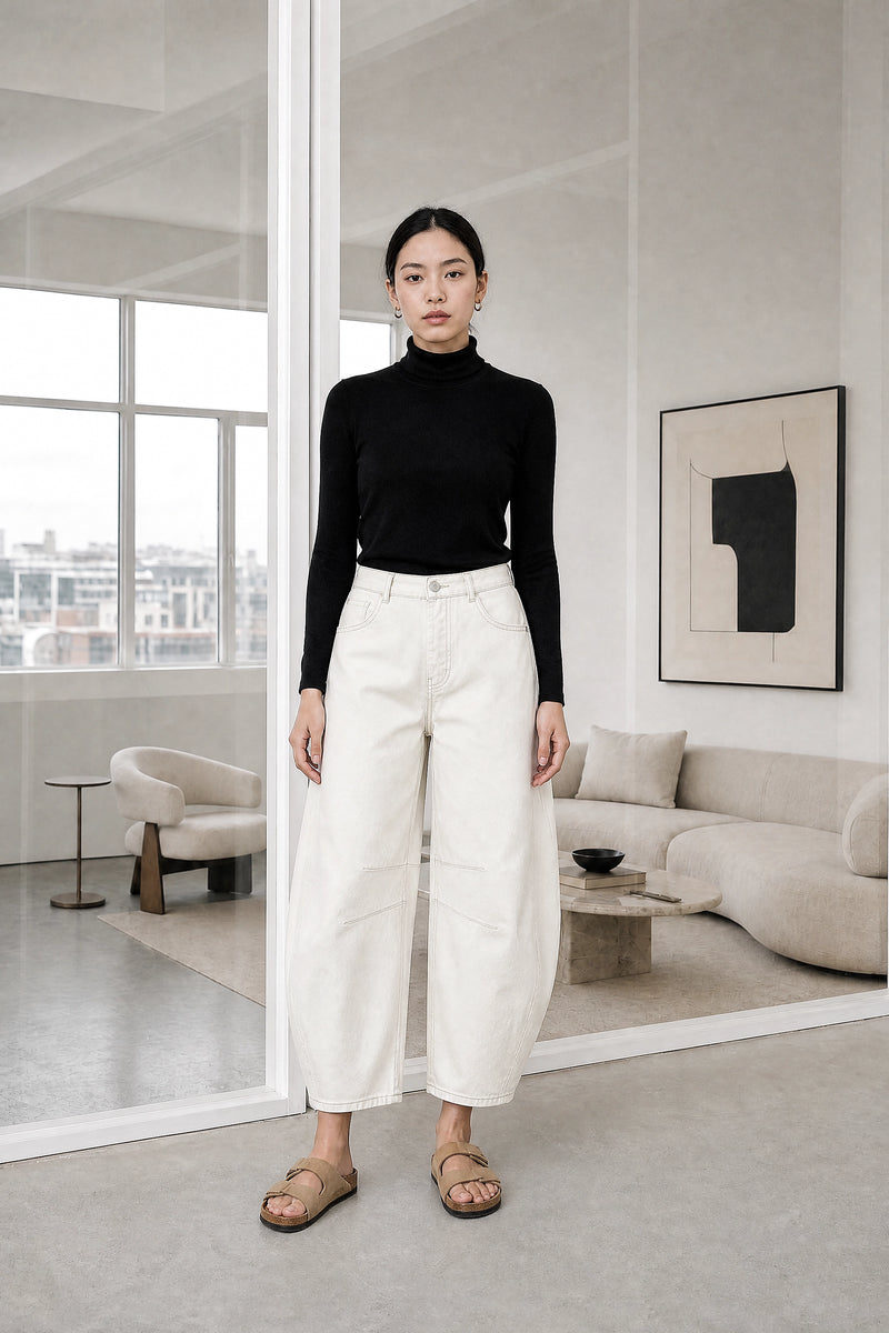 Persephone | Wide-Leg Trousers in White, studio front view