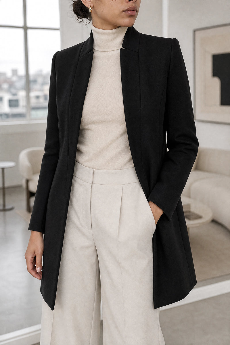 Petra | Wool-Feel Coat in Black, fabric close-up