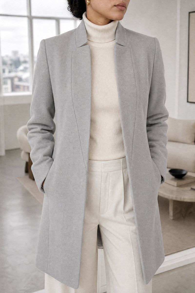Petra | Wool-Feel Coat in Grey, fabric close-up