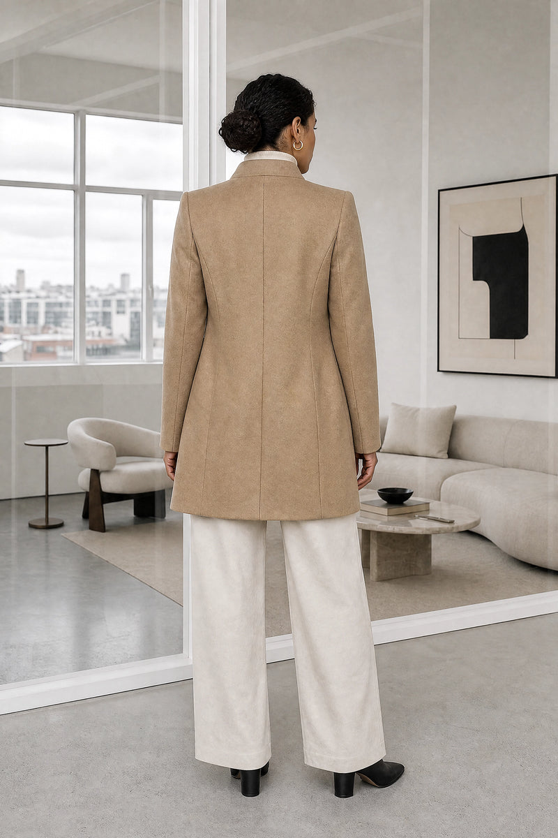 Petra | Wool-Feel Coat in Khaki, studio back view