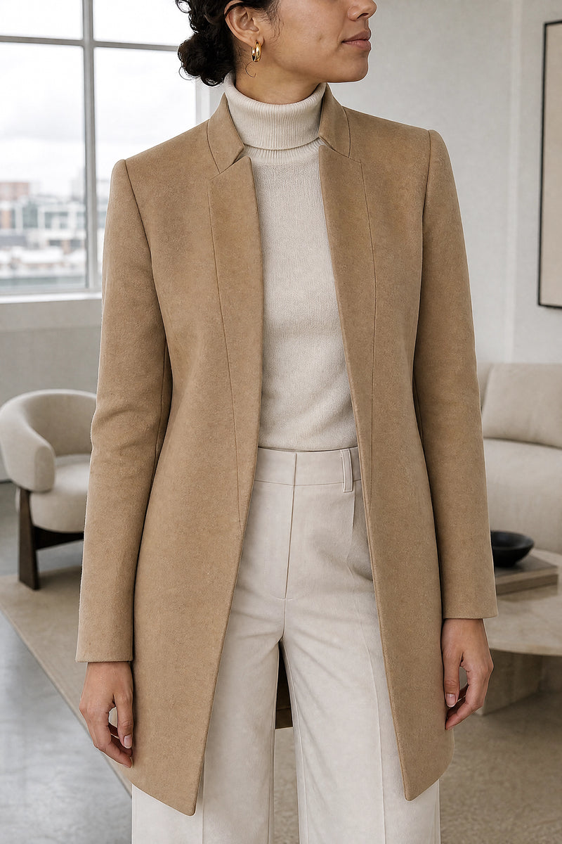 Petra | Wool-Feel Coat in Khaki, fabric close-up